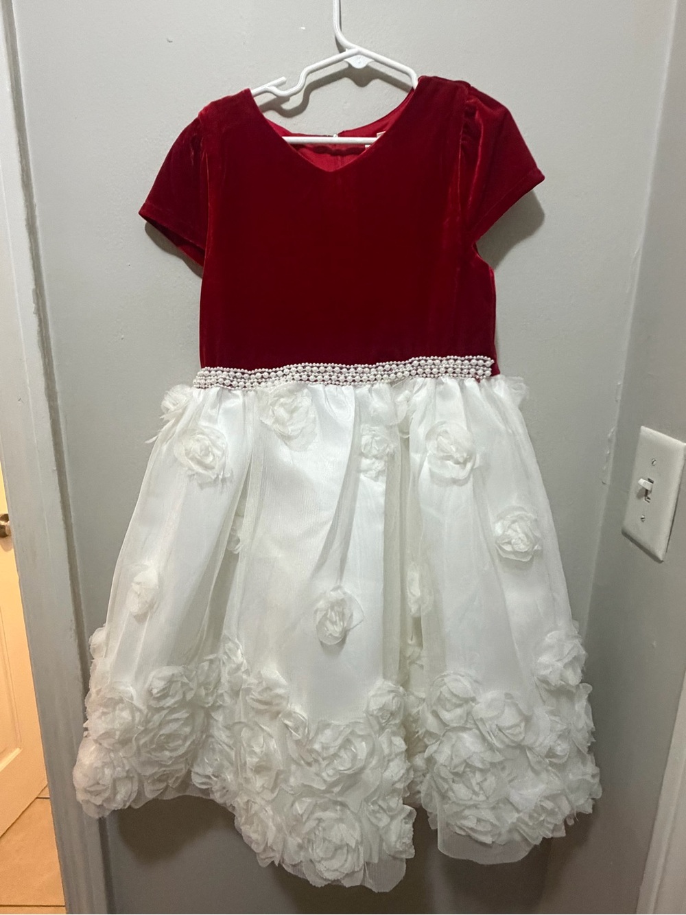 Nannette Red Velvet Bodice with White Floral Skirt Party Dress